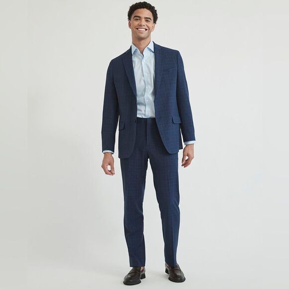 Regular fit stetch blue checkered suit pant 31/32 - Picture 3 of 6